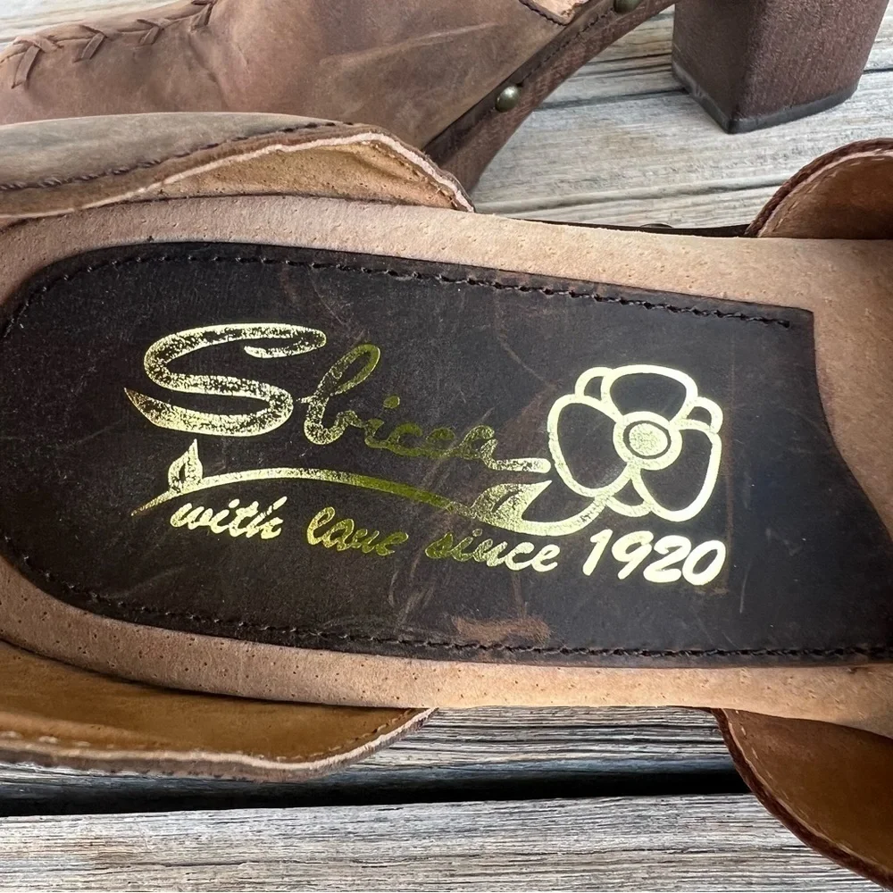 Sbicca Donerail Leather Studded Platform Clog Sandal Brown Size 10 Ankle Strap